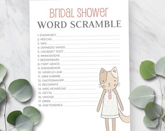 Printable Bridal Shower Word Scramble Game, Getting Meowied Unscramble the Words Activity, Cat Theme Bridal Shower,Printable No. 1020