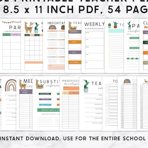 Huge Printable Teacher Planner, Boho Llama Theme Binder Planner, Back to School Teacher Binder, Back to School Supplies, Teacher Resources
