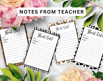 Printable Shout Out Cards, Notes from Teacher, Animal Print Teacher Mail, Caught Being Good, Back to School Supplies