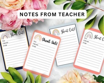 Printable Notes From Teacher Cards, Rainbow Reward Cards, Rainbow Teacher Mail, Shout Out Cards, Positive Teacher Notes, Back to School