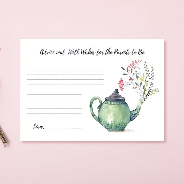 Editable Advice for New Parents Card, Well Wishes Template, Baby Tea Party, Baby Shower Girl,  Shower Activity, Keepsake, Printable No. 1018
