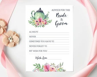 Advice for the Bride & Groom Card,  Marriage Advice Bridal Shower Activity Card, Bridal Shower Tea,  Bridal Shower Game, Printable No. 1018