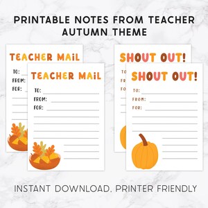 Printable Teacher Mail, Fall Notes From Teacher, Autumn Teacher Shout ...