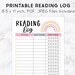 Printable Reading Log, Rainbow Reading Tracker, Reading Journal, Book ...