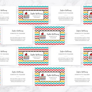 Substitute Teacher Business Cards, Chevron Stripes Open House Contact Cards, Back to School, Relief Teacher Calling Card, Instructor, Tutor