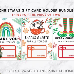 Printable Christmas Gift Card Holder Bundle, Teacher Gift Idea, Thanks a Latte, Teacher Appreciation, Holiday Gift Card Holder, Coach Gift