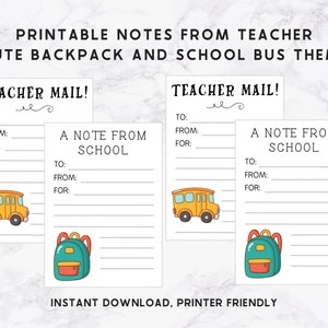 Notes imprimables à partir de cartes d'enseignants, cartes de récompenses pour la rentrée des classes, courrier pour l'enseignant d'autobus scolaire, cartes de vœux, notes positives pour l'enseignant