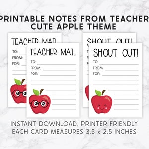 Notes imprimables de l'enseignant, jolies cartes de récompense Apple, courrier Apple enseignant, cartes de vœux, notes positives de l'enseignant, rentrée des classes