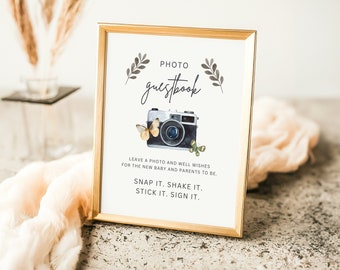 Photo Guestbook Sign, Editable Baby Shower Polaroid Guestbook, Woodland Butterfly, Table Sign Template, Leave a Photo,  Keepsake Photo, FA24