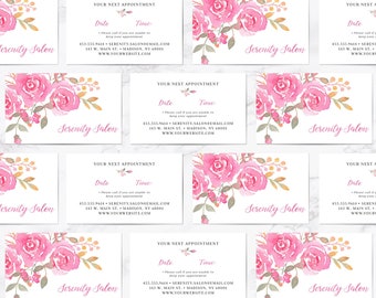 Salon Appointment Cards, Personalized Business Cards, Pink Floral Hair Stylist Calling Card, Hair and Makeup Artist, FREE SHIPPING