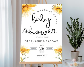 Baby Shower Welcome Sign, Editable Large Welcome Sign Template, Gender Neutral Welcome Sign, Yellow Custom Poster Template, Spring Daisies