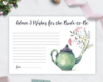 Bridal Shower Advice Card, Modern Bridal Advice, Well Wishes for Bride to Be, Tea Party Theme, Wedding Activity Card, Printable No. 1018