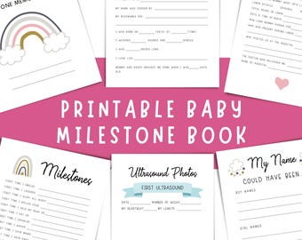 Printable Rainbow Baby Memory Book, Nordic-inspired First Year Milestone Pages for Boys and Girls