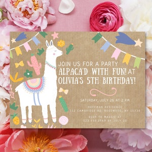 Alpaca Birthday Party Invitation, Alpaca'd with Fun! Llama Birthday Party Invite Template, Printable Fiesta Kids Birthday Party,1st Birthday