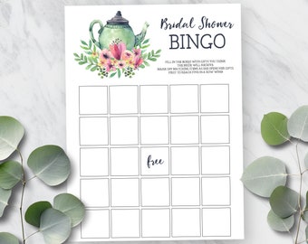 Printable Bridal Shower Bingo Game, Bridal Shower Tea Party, Wedding Shower, Watercolor Floral, Printable No. 1018