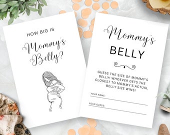 Guess How Big Mommy's Belly Game, Minimalist Baby Shower Activity Template, Editable Bump Guessing Game, Gender Neutral Sign and Game, MIN24