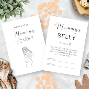 Gioco "Indovina quanto è grande la pancia della mamma", modello di attività minimalista per baby shower, gioco di indovinelli modificabile, segno e gioco di genere neutro, MIN24