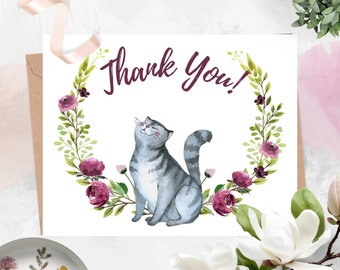 Editable Thank You Card Template, Cat Theme Getting Meowied, Housewarming Purr-ty, Baby Shower Thanks, Bridal Shower, Printable No. 4100