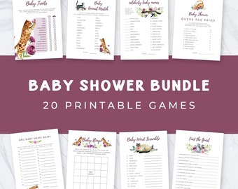 Purrfect-spelbundel babyshower, afdrukbaar gamepakket babyshower, Little Kitten on the Way-games, babyshower meisje kat, afdrukbaar nr. 4100