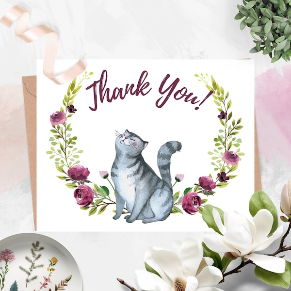 Editable Thank You Card Template, Cat Theme Getting Meowied, Housewarming Purr-ty, Baby Shower Thanks, Bridal Shower, Printable No. 4100