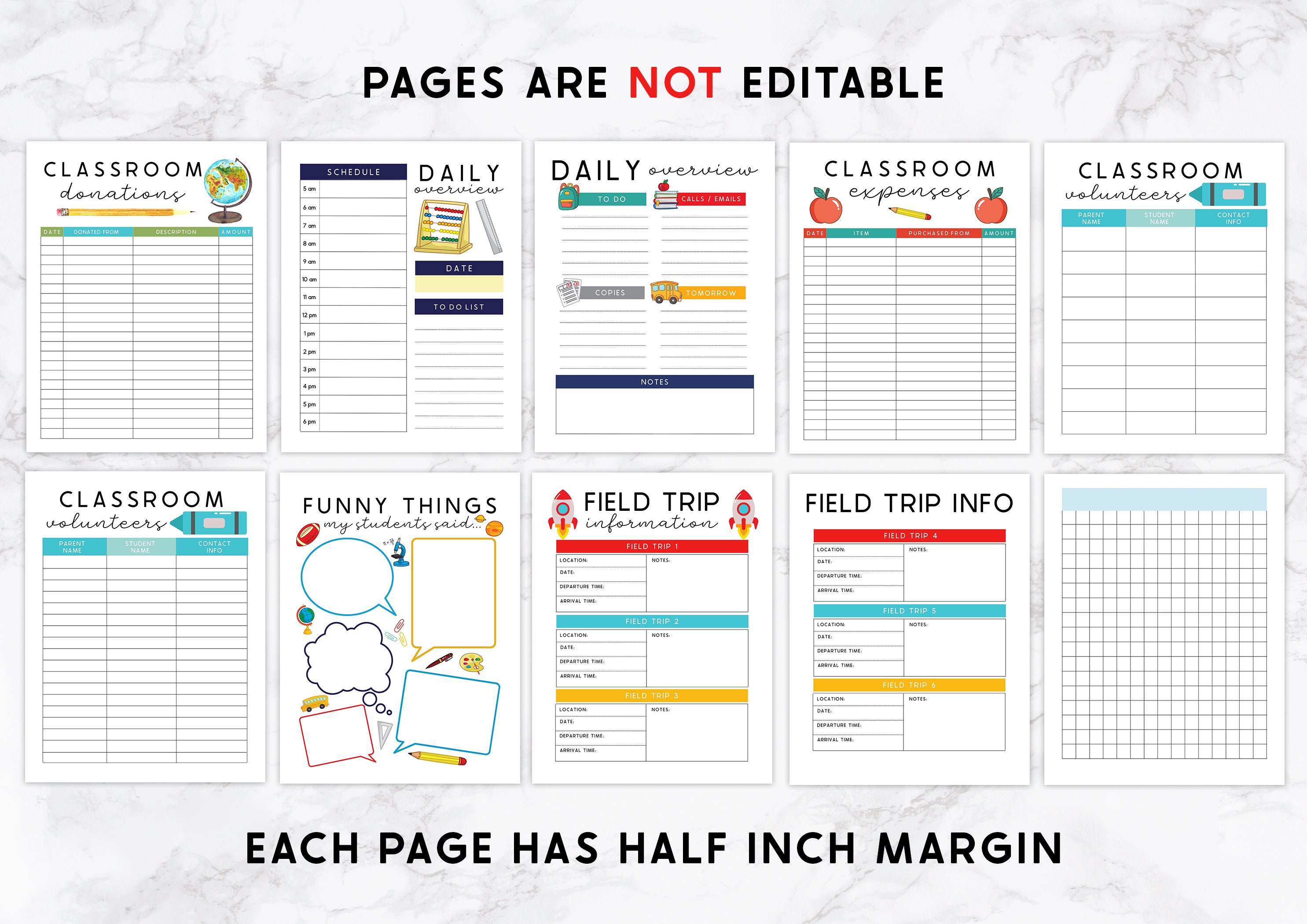 Printable Teacher Planner, School Theme Ultimate Teacher Binder, Back ...