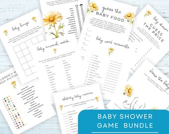 Baby Shower Game Bundle, Minimal Daisy Baby Shower Game Pack, Modern Gender Neutral Baby Shower Games, Simple Yellow and White, DAISY1