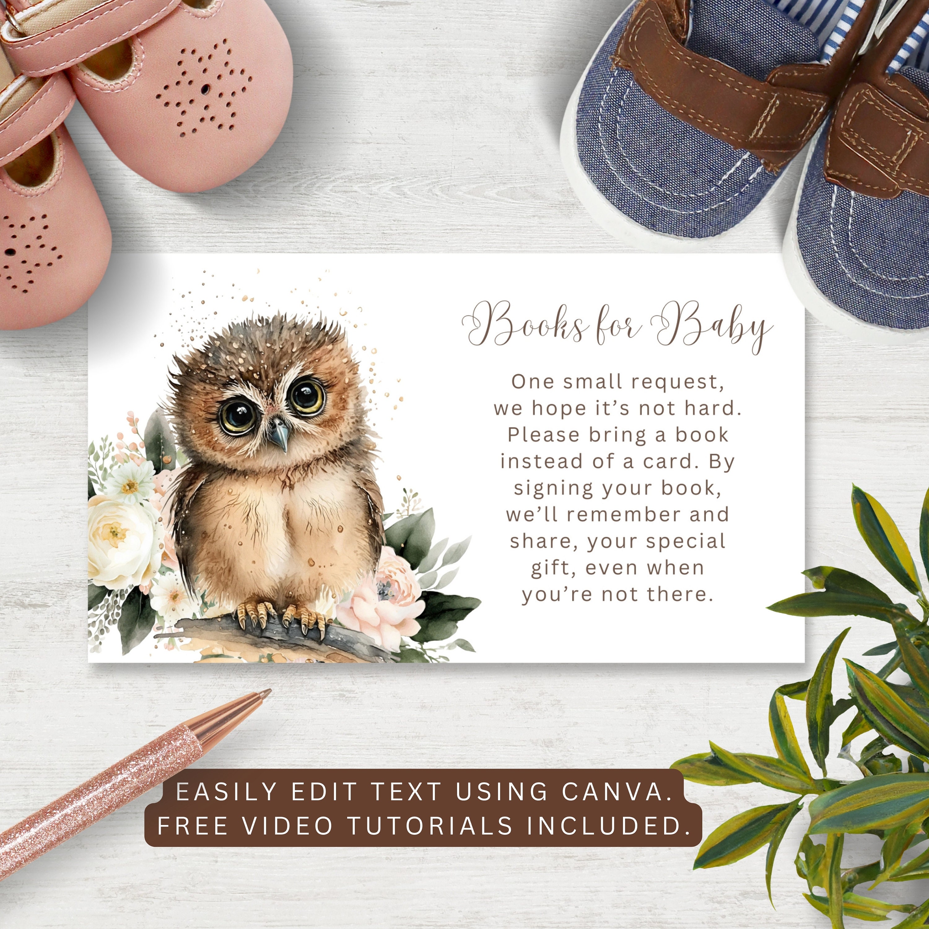 ベビーシャワー用ブックテーブルサイン、ベビーシャワーブックリクエスト挿入カード、編集可能な森のフクロウベビーシャワー、ジェンダーニュートラルデコレーションテンプレート、OWL10  - Etsy 日本, image size:3000x3000