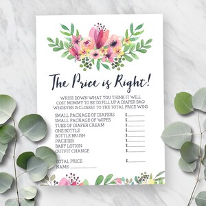 Price is Right Baby Shower Game, Printable Baby Shower Activity, Baby Shower Girl Tea Party, Watercolor Floral, Printable No. 1018