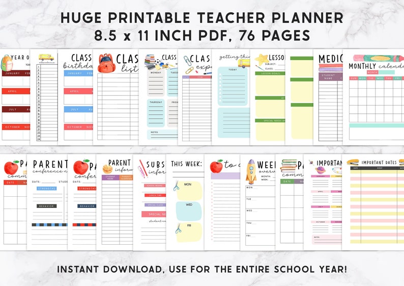 Printable Teacher Planner, School Theme Ultimate Teacher Binder, Back ...