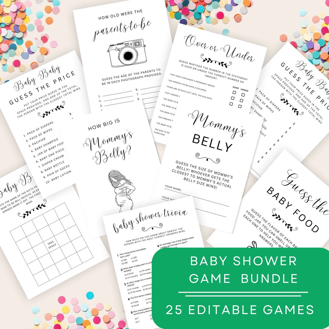 Baby Shower Game Bundle, Editable Game Templates, Baby Shower Trivia