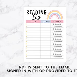 Printable Reading Log, Rainbow Reading Tracker, Reading Journal, Book ...