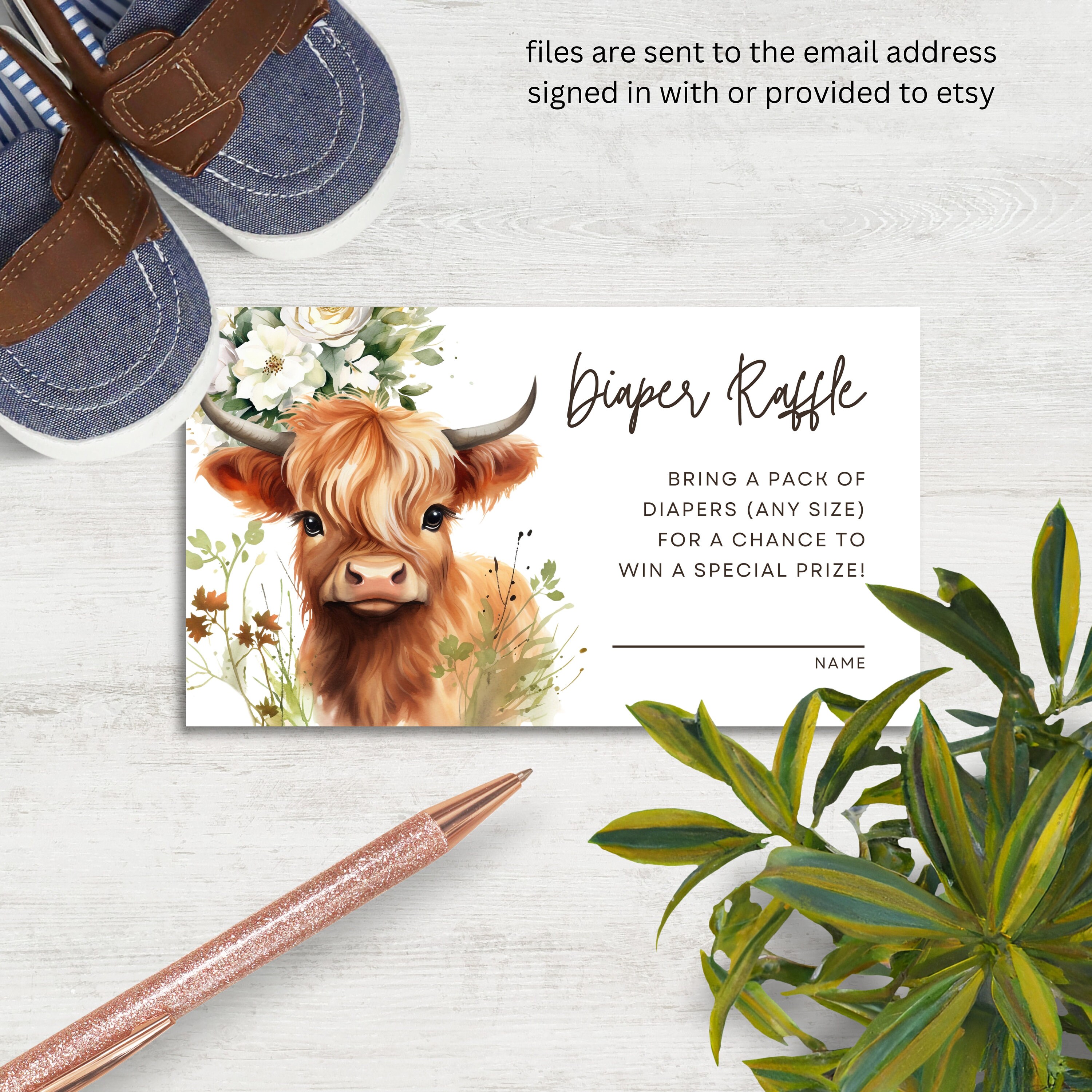 Dancing Cow Raffle Baby Shower Diaper Raffle Card, Highland Cow Diaper Raffle Enclosure ...
