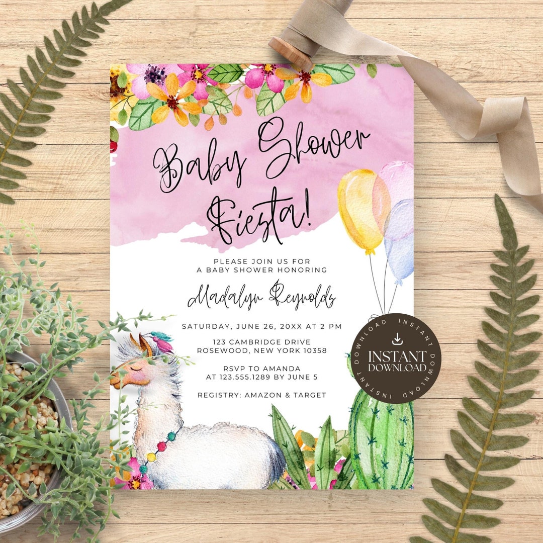 Editable Llama Baby Shower Invitation, Fiesta Baby Shower Invite ...