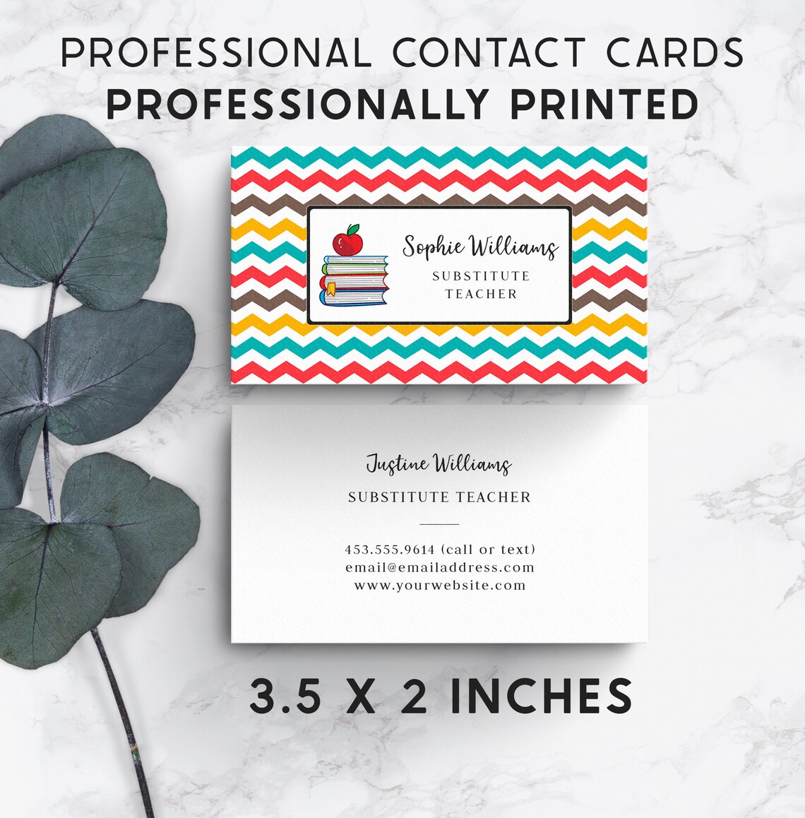 Substitute Teacher Business Cards Chevron Stripes Open House Etsy