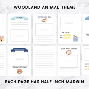 Printable Baby Book, Woodland Animal Baby Book, Printable Baby Book Pages, Memory Book, Monthly Milestone Book, Baby First Year Book image 7