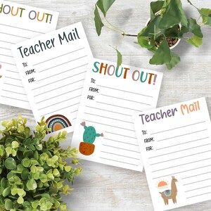 Notes imprimables de cartes de professeur, cartes de récompense lama bohème, courrier de professeur arc-en-ciel, cartes de vœux, notes positives de l'enseignant, rentrée des classes