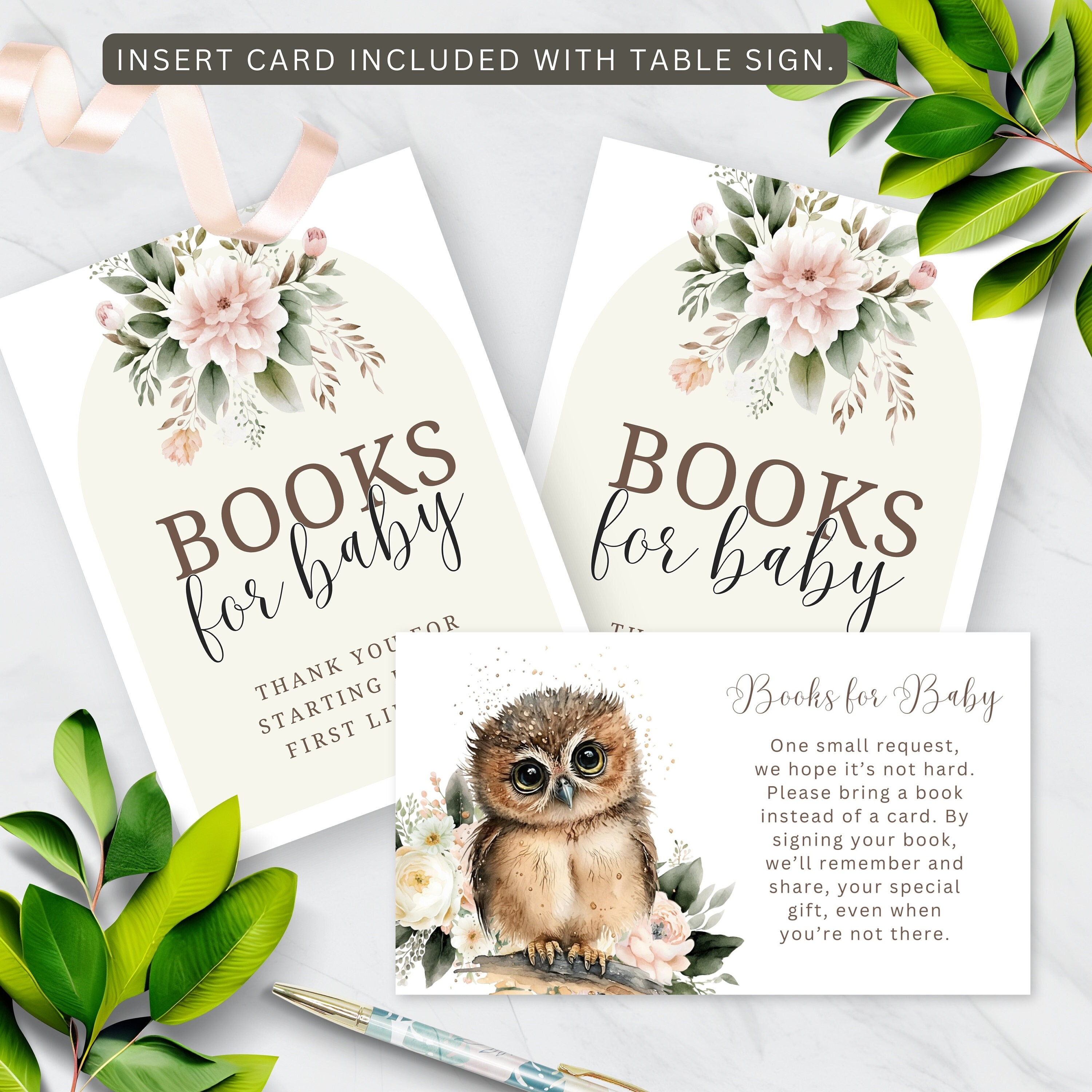 ベビーシャワー用ブックテーブルサイン、ベビーシャワーブックリクエスト挿入カード、編集可能な森のフクロウベビーシャワー、ジェンダーニュートラルデコレーションテンプレート、OWL10  - Etsy 日本, image size:3000x3000