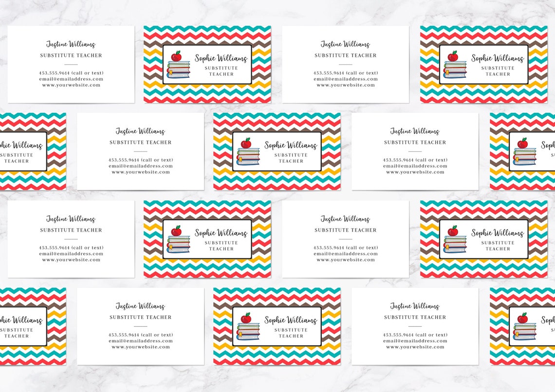 Substitute Teacher Business Cards, Chevron Stripes Open House Contact ...