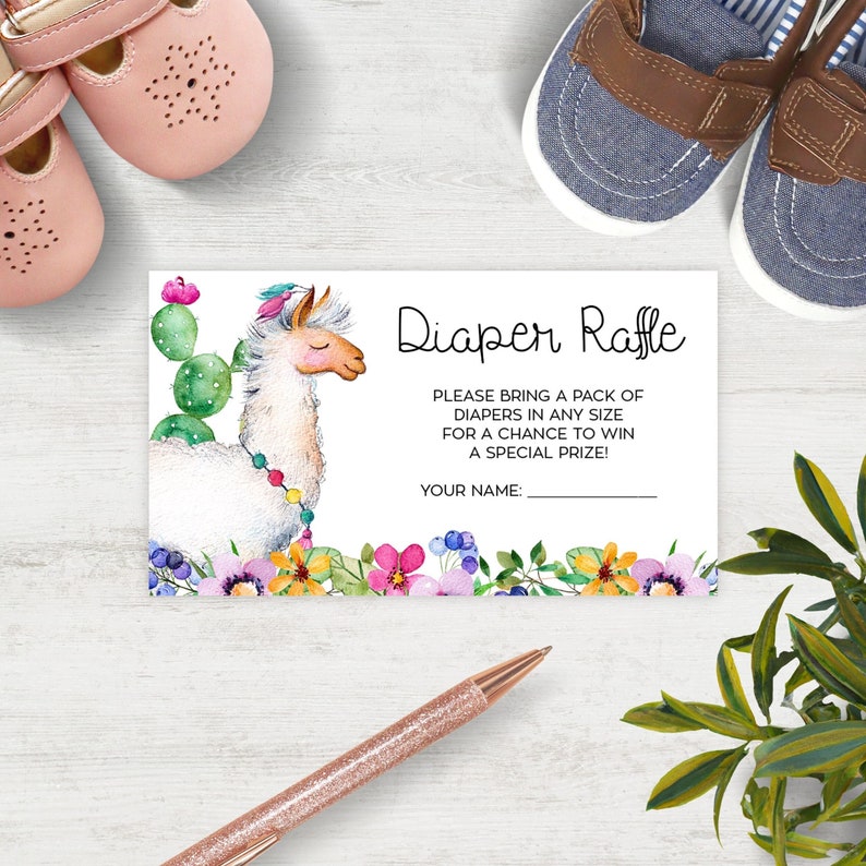 Llama Diaper Raffle Ticket, Baby Shower Fiesta Game, Llama Baby Shower, Alpaca Baby Shower, Baby Shower Activity, Printable No. 1011 image 1