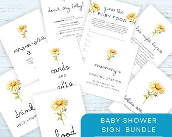 Baby Shower Sign Bundle, Simple Baby Shower Table Signs, Modern Shower Sign Pack, Gender Neutral Shower Decor, Yellow Daisy Spring Theme