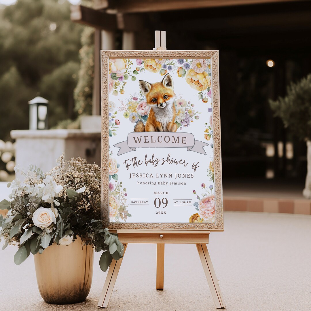 Editable Baby Shower Welcome Sign, Woodland Fox Welcome Template, Large ...