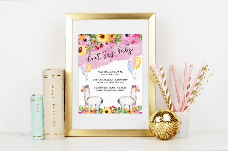 Don't Say Baby Game Sign, Printable Baby Shower Activity, Llama Fiesta Baby Shower Theme, Take Their Clothespin Game, Printable No. 1046 image 3