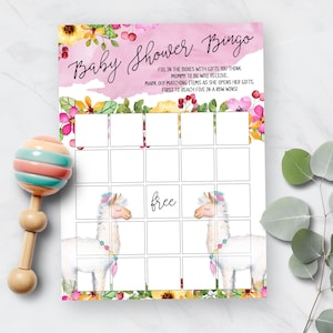 Printable Llama & Alpaca Baby Shower Bingo Game, Llama Fiesta Themed Activity for Baby Girl Sprinkle, Printable No. 1046