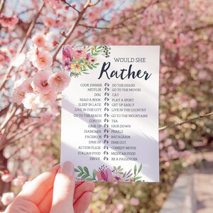 Would She Rather Bridal Shower Game, Floral Bridal Shower Game, Bridal Shower Activity, Bachelorette Party Game, Wedding, Printable No. 1018 image 9