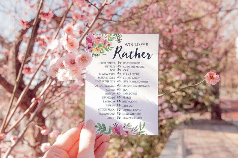 Would She Rather Bridal Shower Game, Floral Bridal Shower Game, Bridal Shower Activity, Bachelorette Party Game, Wedding, Printable No. 1018 image 9