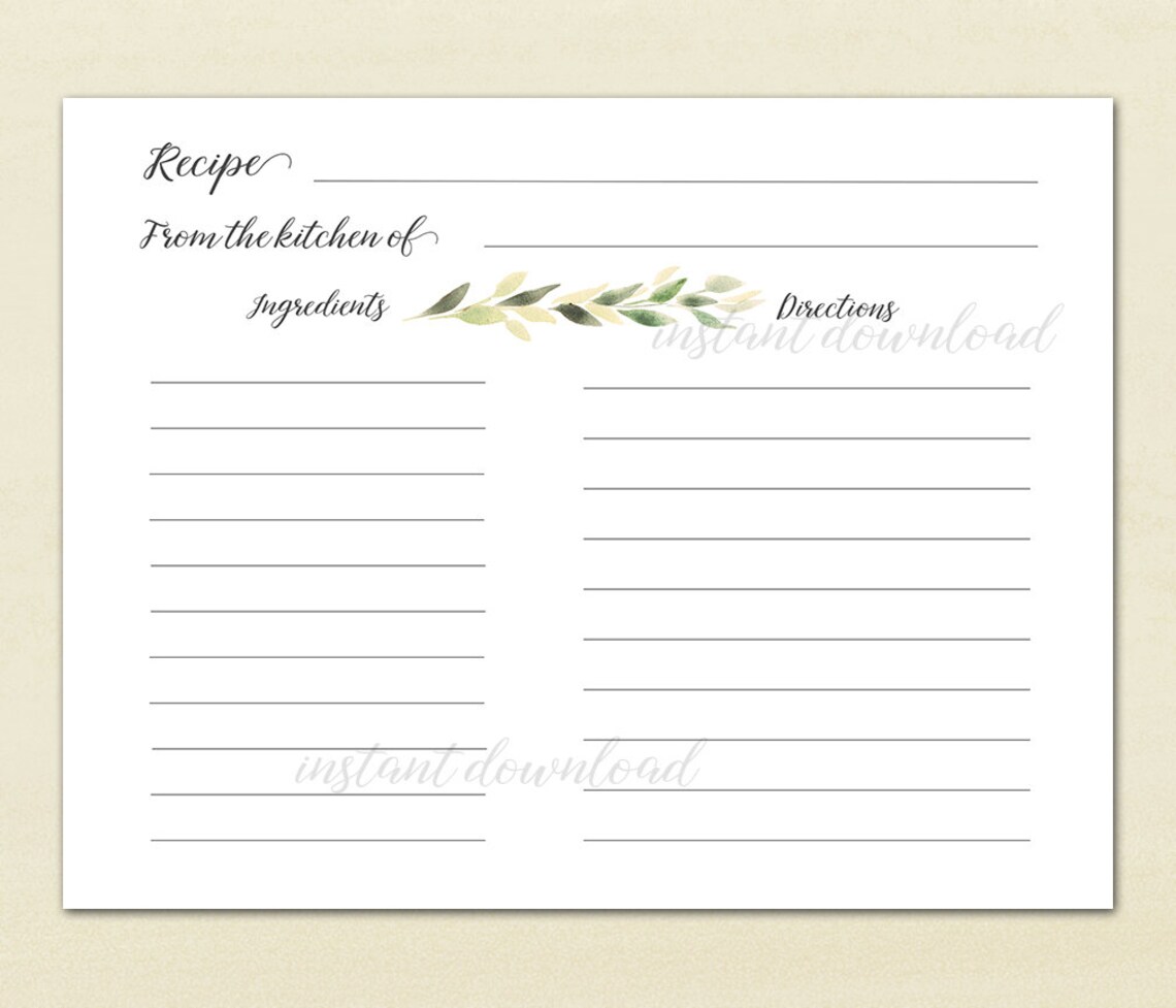 Greenery Recipe Card Recipe for the Bride to Be Card Recipe | Etsy