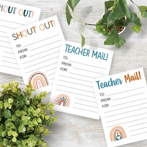 Notes imprimables de cartes de professeur, cartes de récompense bohèmes arc-en-ciel, courrier pour professeur arc-en-ciel, cartes de vœux, notes positives de l'enseignant, rentrée des classes