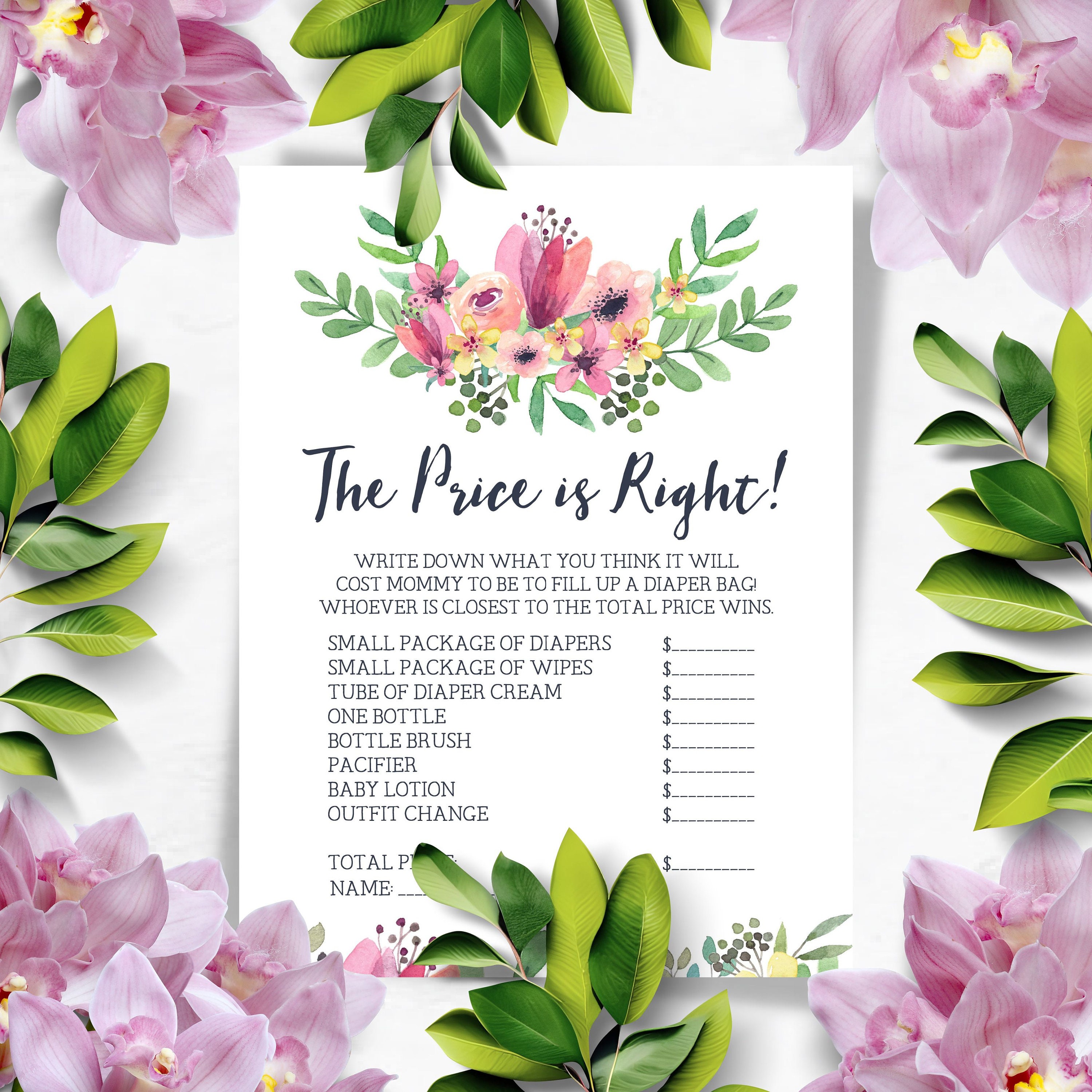 Price is Right Baby Shower Game, Printable Baby Shower Activity, Baby  Shower Girl Tea Party, Watercolor Floral, Printable No. 1018 - Etsy