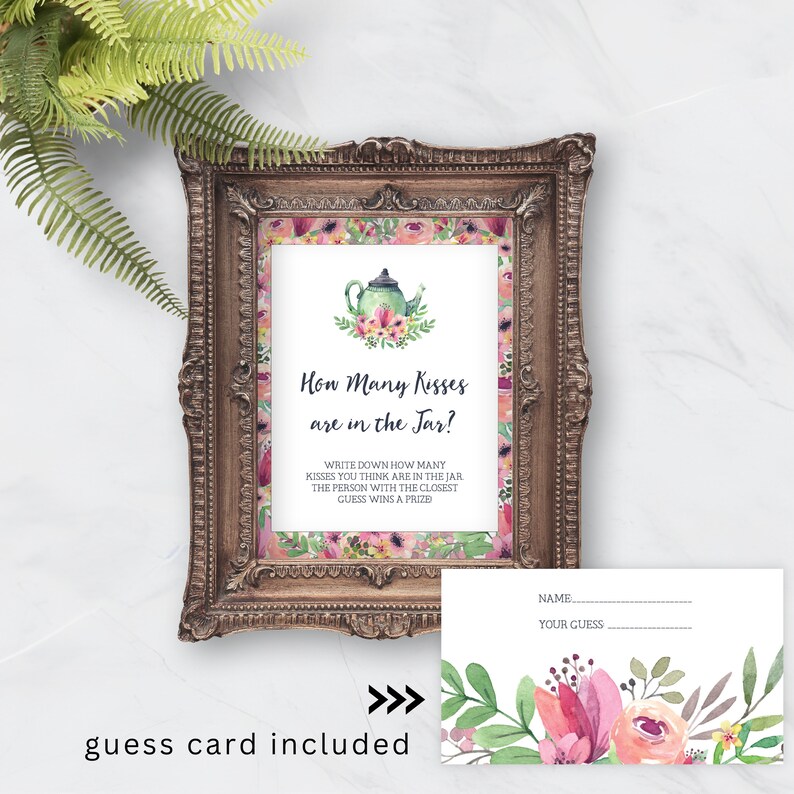 Printable Guess How Many Kisses Game, Bridal Shower Activity, Bridal Shower Tea, How Many Kisses Tea Party Shower Game, Printable No. 1018 image 3