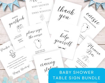 Minimalist Baby Shower Table Sign Bundle, Editable Baby Shower Games Pack, Table Sign Decor Templates, Cards and Gifts, Diaper Raffle, MIN24